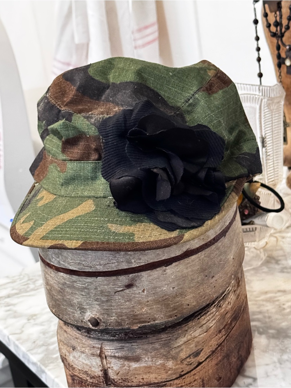 Chic Camo Hat with Flower
